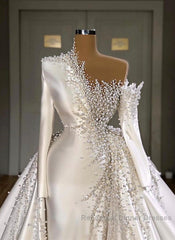 Luxurious Long Sleeve Pearls Overskirt Wedding Dresses Online