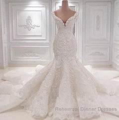 Luxurious Off the Shoulder Mermaid Wedding Dresses New Arrival Lace AppliquesBridal Gowns
