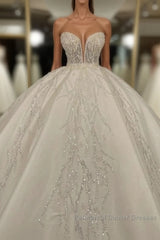 Luxury Long Ball Gown Sweetheart Glitter Wedding Dresses