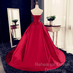 Maroon Satin Strapless Ball Gowns Quinceanera Dresses