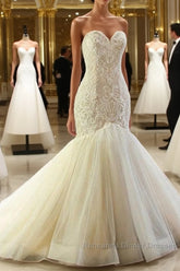Mermaid Appliques Sweetheart Wedding Dress Sleeveless Tulle Pleated Bridal Gowns
