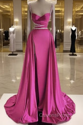 Mermaid Beaded Straps V Neck Slit Dress