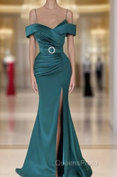Mermaid Dark Green Cold Shoulder Satin Dress