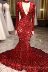 Mermaid High Neck Long Sleeves Semi Formal Prom Dress