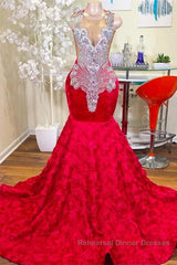 Mermaid Jewel Lace Sequined Applique Sleeveless Floor-length Semi Formal Prom Dresses
