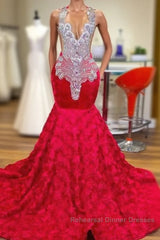 Mermaid Jewel Lace Sequined Applique Sleeveless Floor-length Semi Formal Prom Dresses