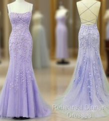 Mermaid Lavender Long Semi Formal Prom Dress With Lace Up Back