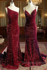 Mermaid Maroon Sequin Formal Dress