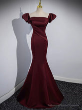 Mermaid off Shoulder Satin Burgundy Long Prom Dress, Burgundy Formal Dress