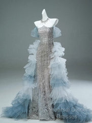 Mermaid Off-The-Shoulder Tulle Sequin Long Ball Gown, Elegant Rhinestone Evening Gown