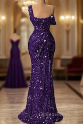 Mermaid One Shoulder Slit Sequin Evening Prom Dress