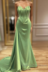 Mermaid Sage Green Corset Satin Semi Formal Prom Dresses