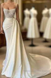 Mermaid Satin Spaghetti Strap Sweetheart Sequined Beaded Long Semi Formal Prom Dress Gorgeous Evening Dress