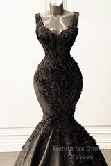 Mermaid Satin Spaghetti Straps Dress With 3D Flowers