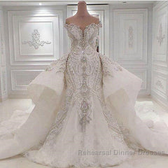 Mermaid Sweetheart Floor Length Wide Hem Tulle Beading Wedding Dresses