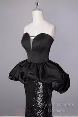 Mermaid Sweetheart Long Black Sequin Semi Formal Prom Dresses