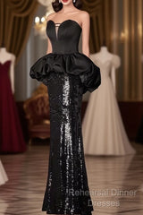 Mermaid Sweetheart Long Black Sequin Semi Formal Prom Dresses