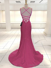 Mermaid V-neck Ruffles Sweep Train Jersey Dress