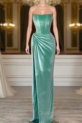 Mermaid Velvet Strapless High Slit Dress