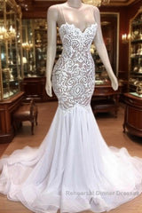 Modern Straps Mermaid Appliques Wedding Dress Ruffless Bridal Gown