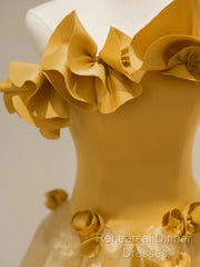 Modest A Line Strapless Yellow Tulle Long Semi Formal Prom Dress Party Dress