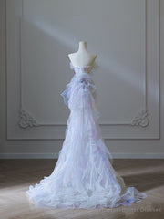 Modest Mermaid Strapless Tulle Flowers Evening Dress Long Prom Dresses