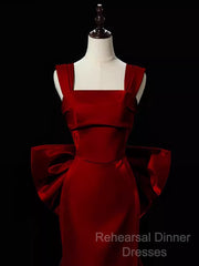 Modest Mermaid Straps Long Sleeveless Red Semi Formal Prom Dresses