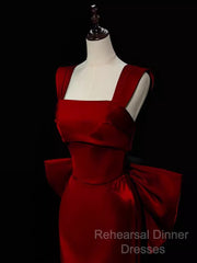 Modest Mermaid Straps Long Sleeveless Red Semi Formal Prom Dresses