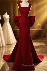 Modest Mermaid Straps Long Sleeveless Red Evening Prom Dress