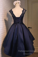 Navy Blue High Low Homecoming Dresses, Lovely Teen Formal Dress, Evening Party Dress Short
