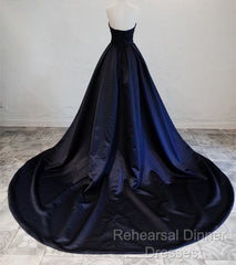 Navy Blue Satin Long Party Dress, Elegant Dark Blue Formal Dress Evening Dress