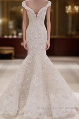 New Arrival Mermaid Vintage Wedding Dress Online Classic V Neck Lace Bridal Gowns Online