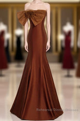 Noble And Unique Chocolate Sleeveless Semi Formal Prom Dress Chocolate Mermaid Strapless Tulle Butterfly Knot Dew Back Strap Long And Floor Evening Dress