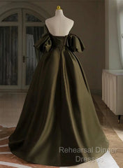 Off Shoulder A-Line Satin Green Long Party Dress, Green Evening Dress Semi Formal Prom Dress