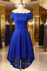 Off Shoulder Asymmetrical Dress Royal Blue Homecoming Dress
