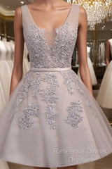 Off Shoulder Grey Lace Cute Tulle Homecoming Dresses