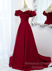 Off Shoulder Wine Red Sweetheart Long Party Dress, Wine Red Semi Formal Prom Dress Evening Dress