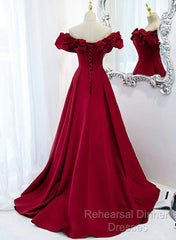 Off Shoulder Wine Red Sweetheart Long Party Dress, Wine Red Semi Formal Prom Dress Evening Dress
