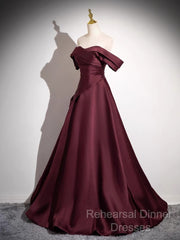 Off The Shoulder A-Line Satin Ruched Floor Length Semi Formal Prom Dress