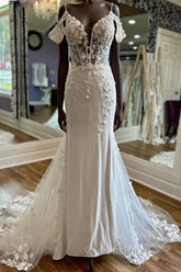 Off-The-Shoulder Appliques Straps Sweeping Long Wedding Dress