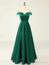 Off the Shoulder Green Long Prom Dresses, Off Shoulder Green Long Formal Evening Dresses