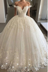 Off the shoulder Lace Ball Gowns Tulle Semi Formal Prom Bridal Gowns