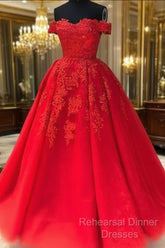 Off The Shoulder Lace Red Semi Formal Prom Dresses A Line Sequin Evening Gowns