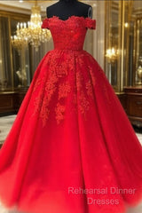Off The Shoulder Lace Red Semi Formal Prom Dresses A Line Sequin Evening Gowns