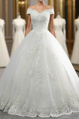 Off-the-Shoulder Lace Sequins Ball Gown Wedding Dress