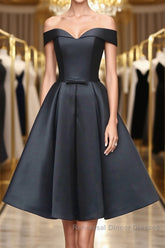 Off the Shoulder Short Black Semi Formal Prom Dresses, Off Shoulder Short Black Formal Graduation Dresses