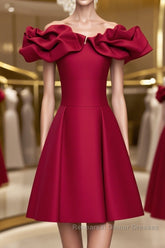 Off the Shoulder Short Burgundy Semi Formal Prom Dresses, Short Wine Red Graduation Homecoming Dresses