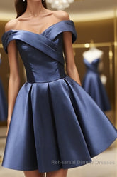 Off the Shoulder Short Navy Blue Semi Formal Prom Dresses, Short Navy Blue Formal Homecoming Graduation Dresses