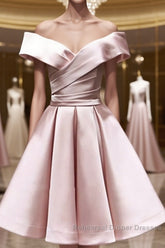 Off the Shoulder Short Pink Semi Formal Prom Dresses, Short Pink Formal Evening Graduation Dresses