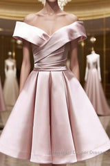 Off the Shoulder Short Pink Semi Formal Prom Dresses, Short Pink Formal Evening Graduation Dresses